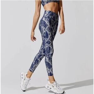 Carbon38 Metallic Snake Print High Rise Leggings Size Large Blue Silver